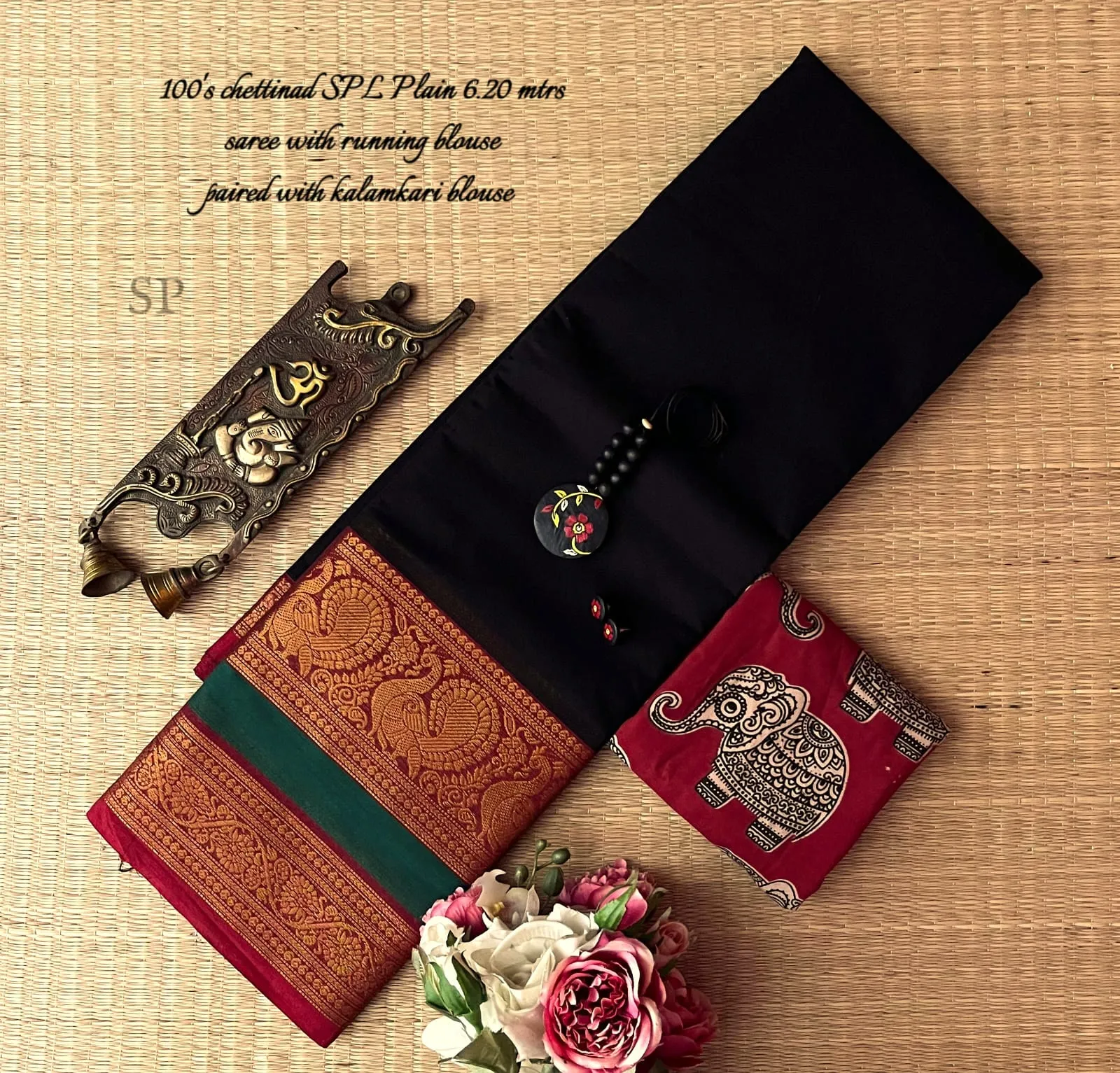 Chettinad Elegance Butta Saree with Contrast Blouse